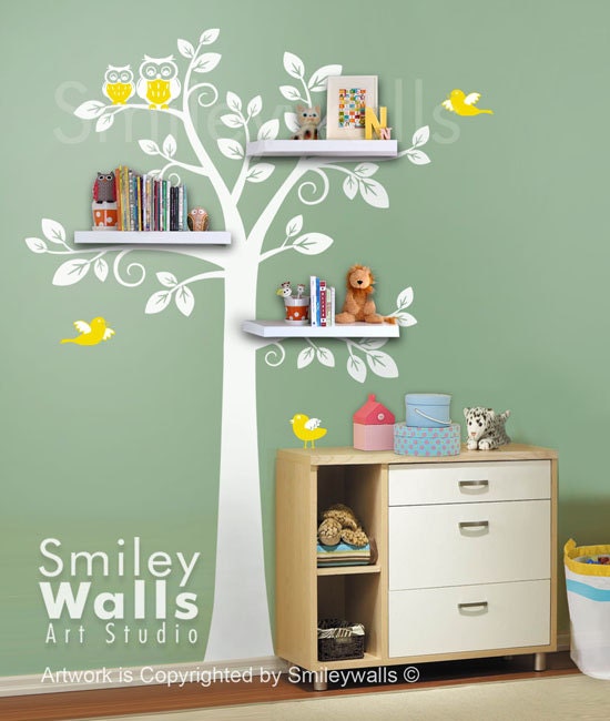 Shelf Tree Wall Decal Children Wall Decal -Nursery Decal Wall Sticker - Shelves Tree Decal
