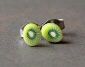 Miniature Fruit Slice Earrings - Cute Kiwi Studs