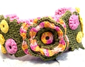 Irish Crochet Bracelet Fiber Bracelet Green Pink Orange Yellow Cuff Bracelet
