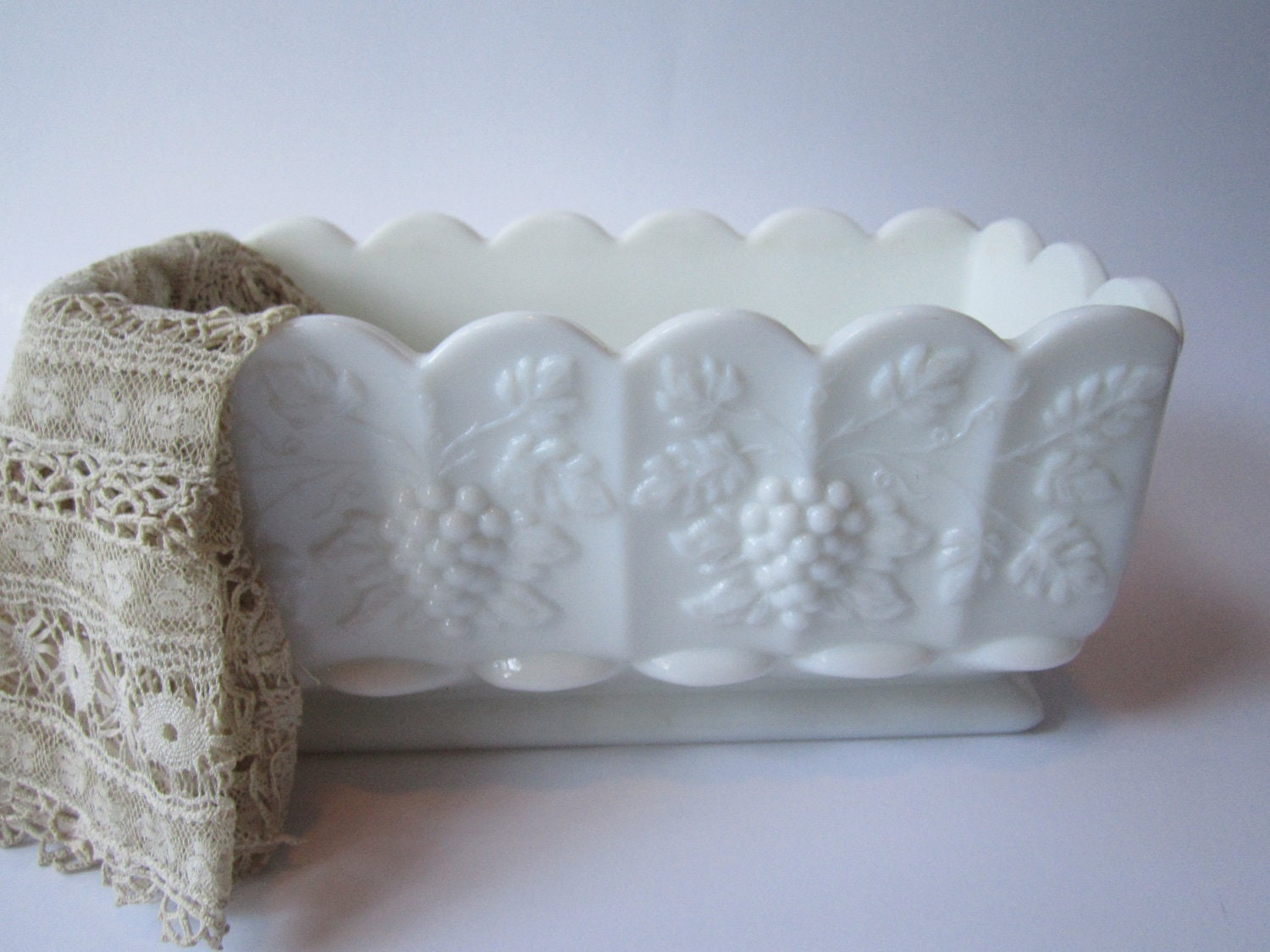 Vintage Westmoreland Milk Glass Paneled Grape Planter