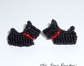 Tiny Beaded SCOTTIE DOG w/ red collar for Valentine's Day: sterling silver post earrings (Ready to Ship)