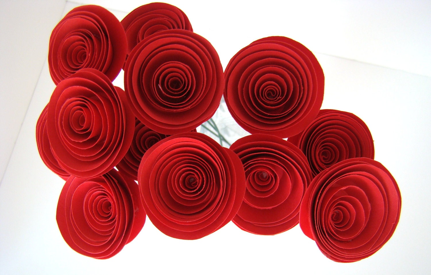One Dozen Spiral Paper Roses with Stems - Red Roses