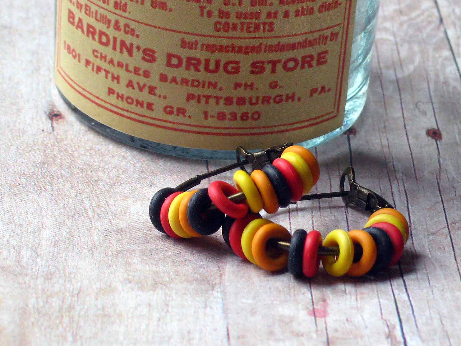 Autumn Hoops - Tribal, African Colors Earrings - Fall Fashion - Black, Red, Orange, Yellow - Rubber O Rings - Under 15