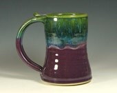 Beer tankard ceramic, coffee mug, stein cup, glazed in purple green, handmade stoneware by hughes pottery