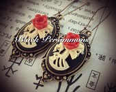 Holiday Special - Miss Skeleton Earrings - 25x18mm - Gothic Skull Zombie Lolita Lady Girl Cameos - 2 Different Setting Colors