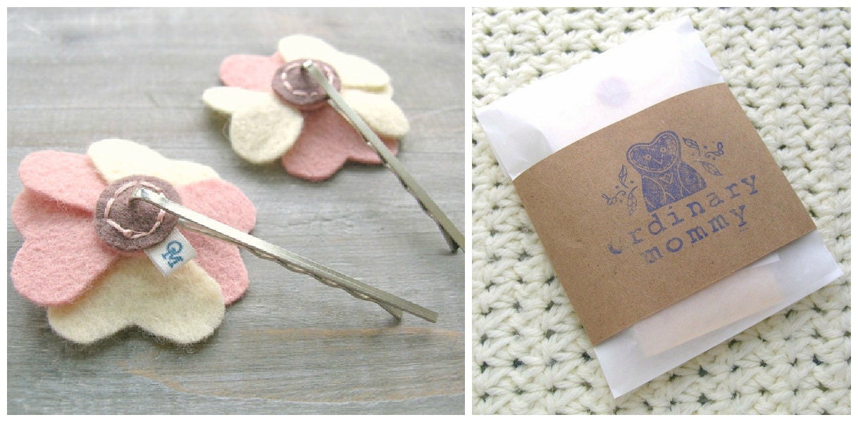 Peach Felt Flower Hair Pin Pair // Bridesmaid Hair Accessory // Woodland Wedding by OrdinaryMommy on Etsy
