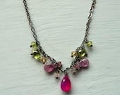 Ombre Hot Pink Chalcedony, Tourmaline, Peridot, and Citrine with Oxidized Sterling Silver - Made to Order
