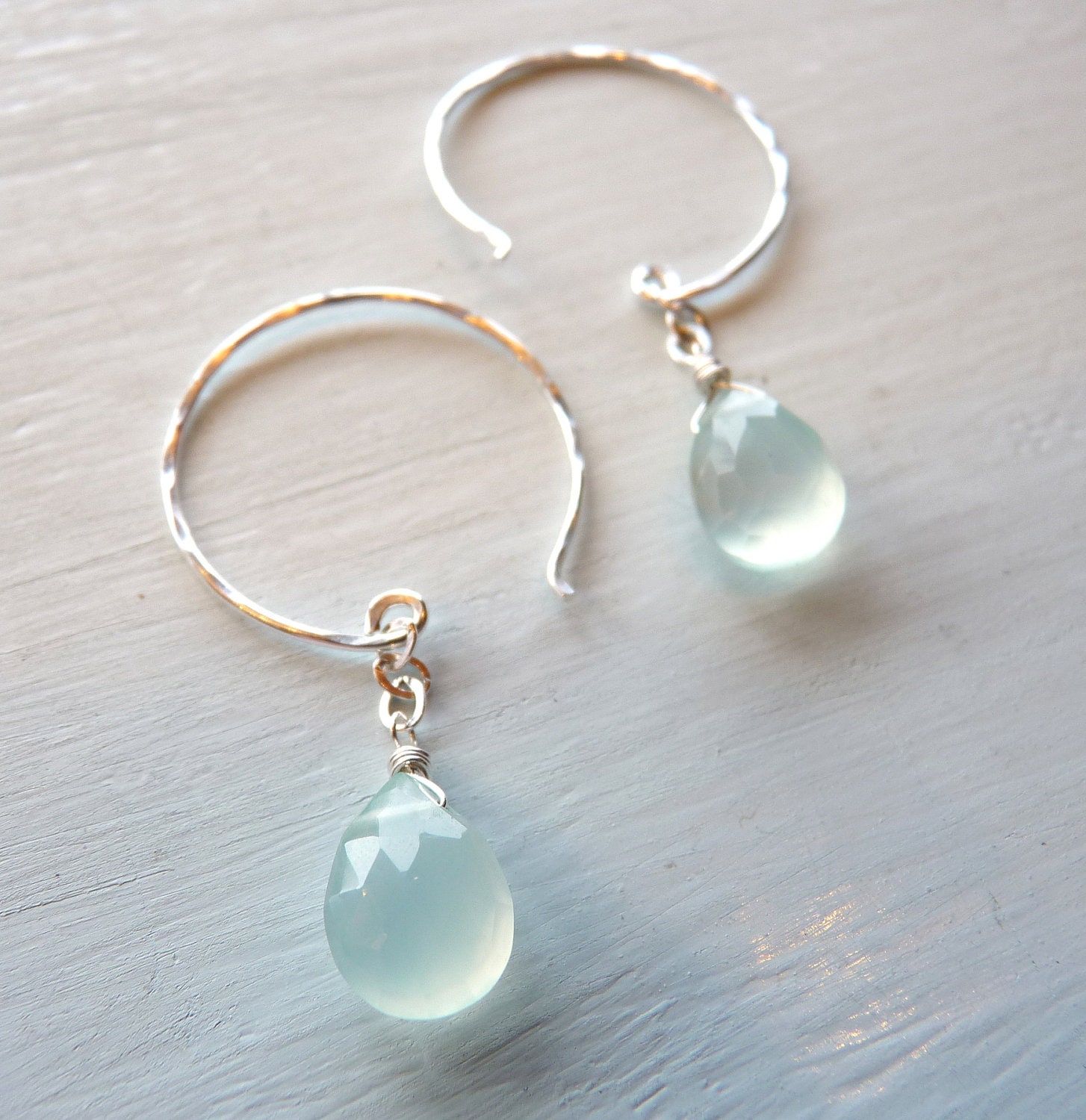 Sea Foam Chalcedony Light Green with Sterling Circle Earwires