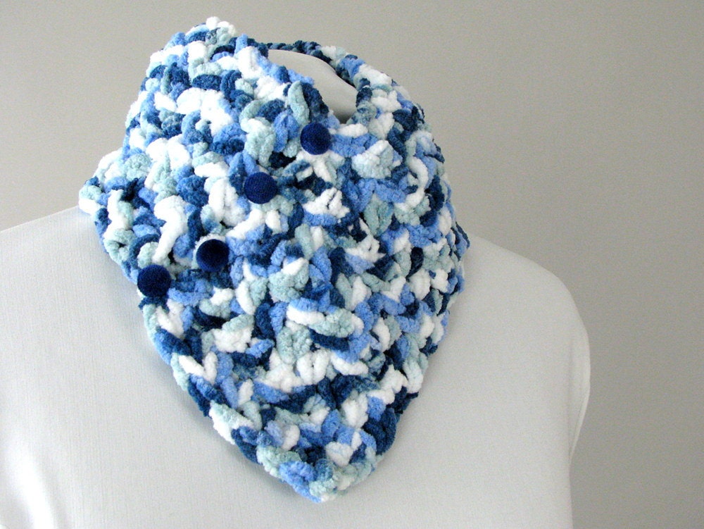 Mens Blue Tweed Fleece Button Chunky City Scarf