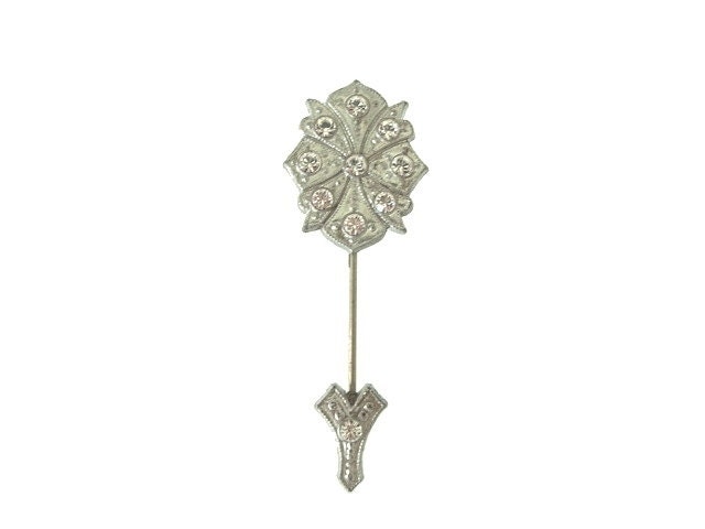Art Deco Jabot Pin Brooch Vintage Rhinestone 1920s Wedding Jewelry