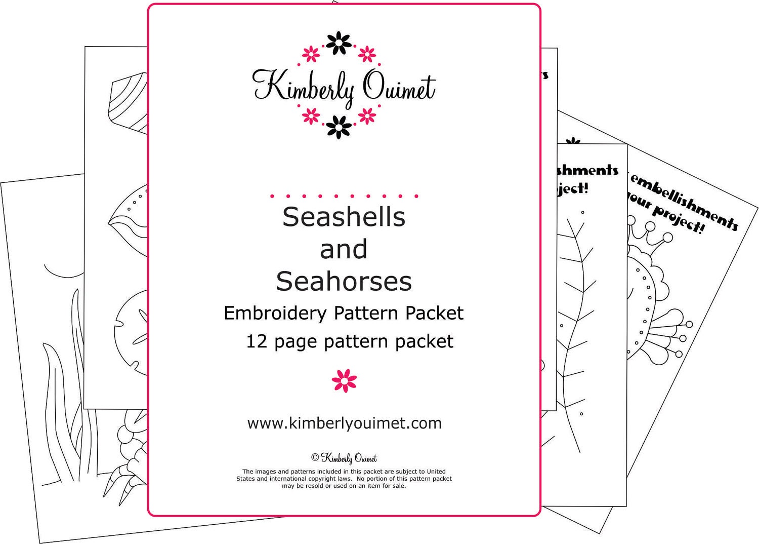 Seashells and Seahorses Hand Embroidery Pattern Packet