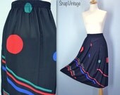 80s High Waist Skirt / Silky Abstract Bold Color Skirt / xl