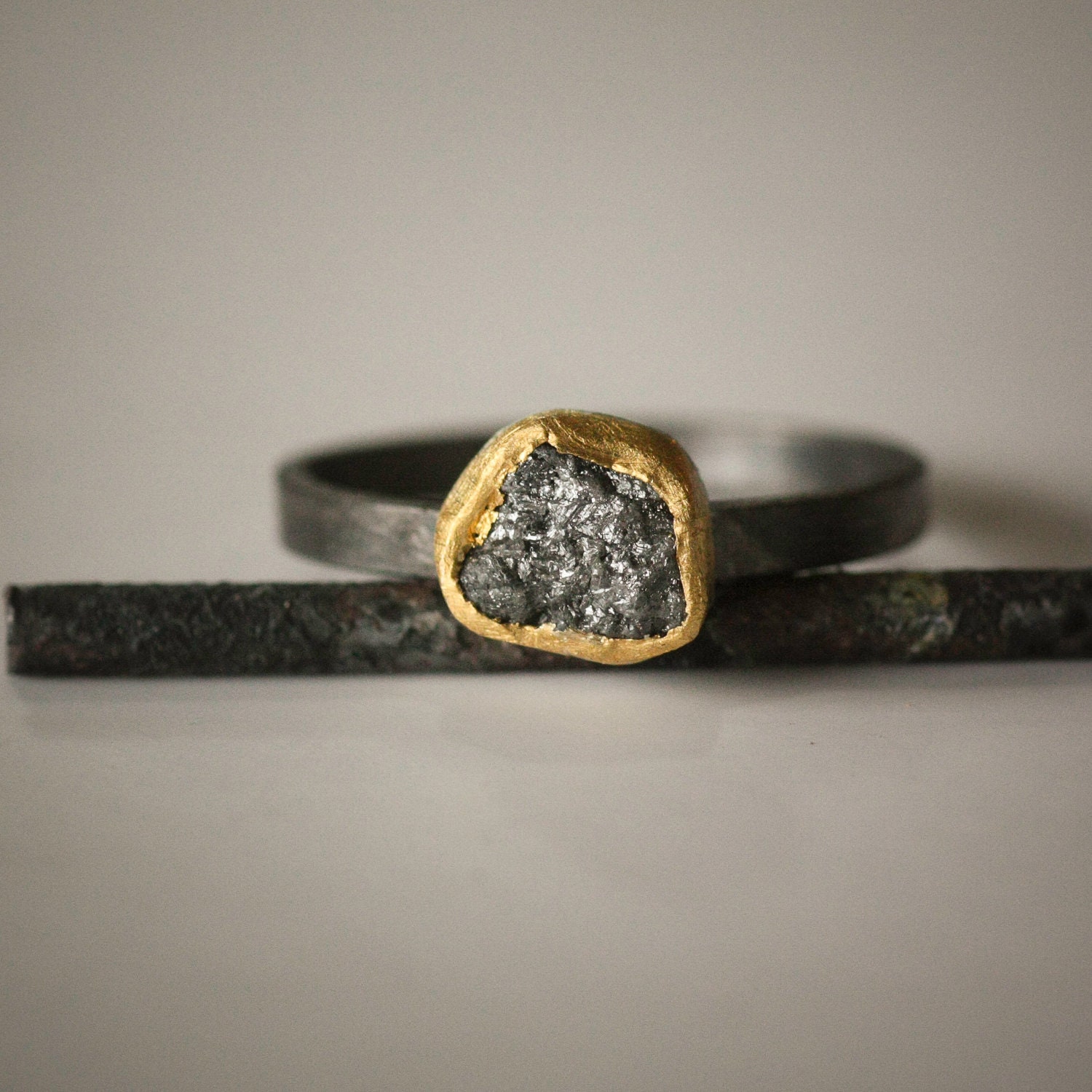Engagement Ring Rough Diamond in 22k Recycled Gold Eco Friendly Metal