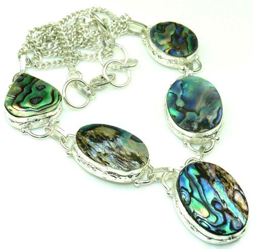 Abalone stone silver Necklace  OOAK