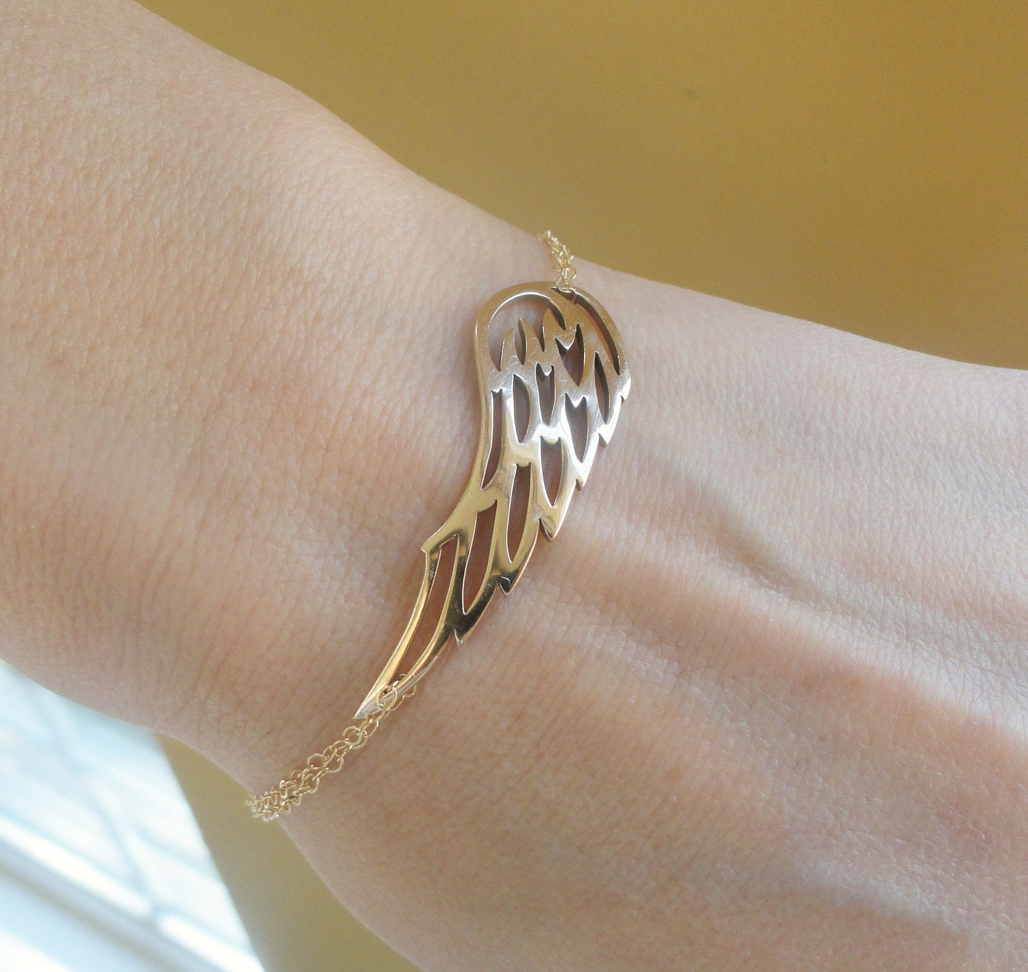 Gold Angel Wing Bracelet, adjustable gold bracelet, modern wing jewelry, bird wing bracelet