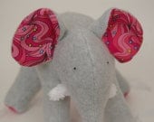 Lily - Grey Fleece Elephant with a Pink Swirls Cotton Tummy and Chenille Tusks