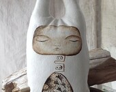 Soft Sculpture, Textile Art, Peaceful Long-eared Animal Girl with Flowers