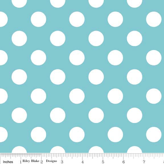 Polka Dot Basics Fabric Aqua Medium Dots by Riley Blake Designs 1 Yard New