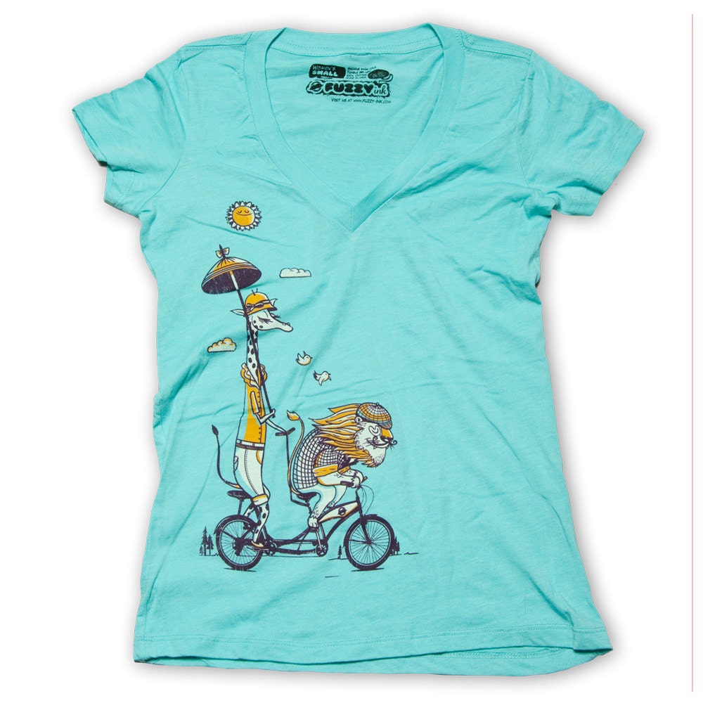 Giraffe, Lion, Safari, Bicycle, Animals, Deep V-Neck, Love, Adventure, Womens S-2XL