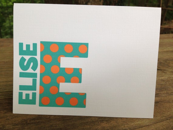 Teal and orange polkadot large letter note card (set of 10) Il_570xn