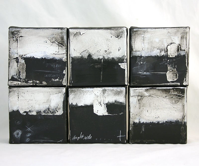 Night ride - set of 6 original mixed media abstract landscapes