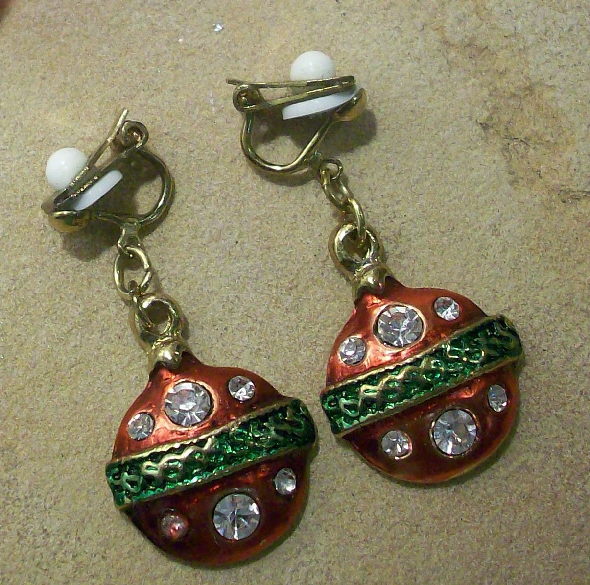 Vintage Christmas Bulb Ornament Dangle Clip On Xmas Rhinestone Earrings Jewelry