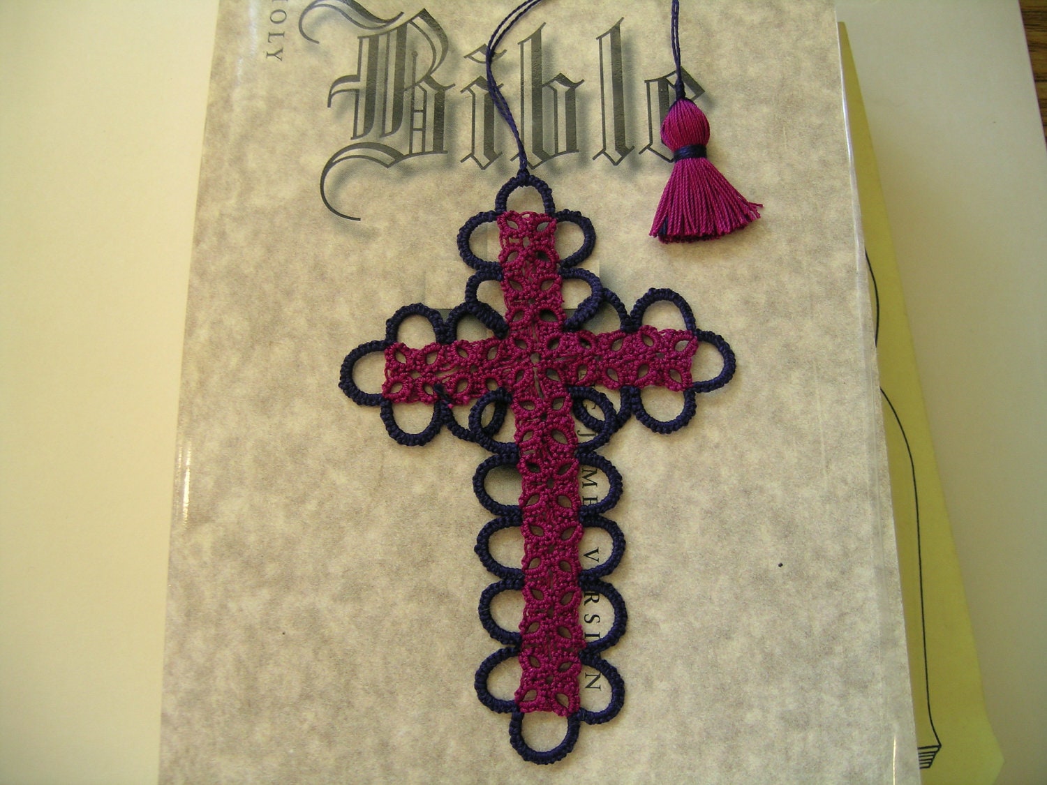 Tatted Cross Bookmark Handmade Tatting  FREE SHIPPING