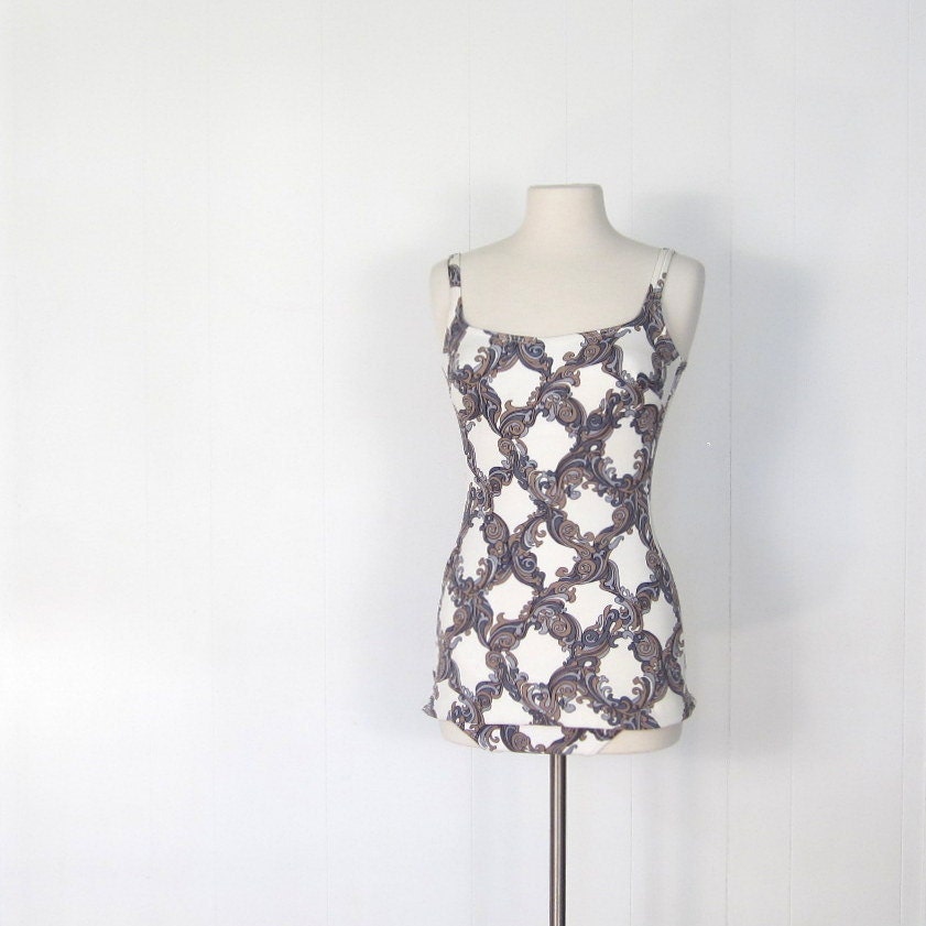 Vintage 1960s Swimsuit / Jantzen Swimsuit / Rococo Print / 60s Bathing Suit / Maillot Swimsuit / S M