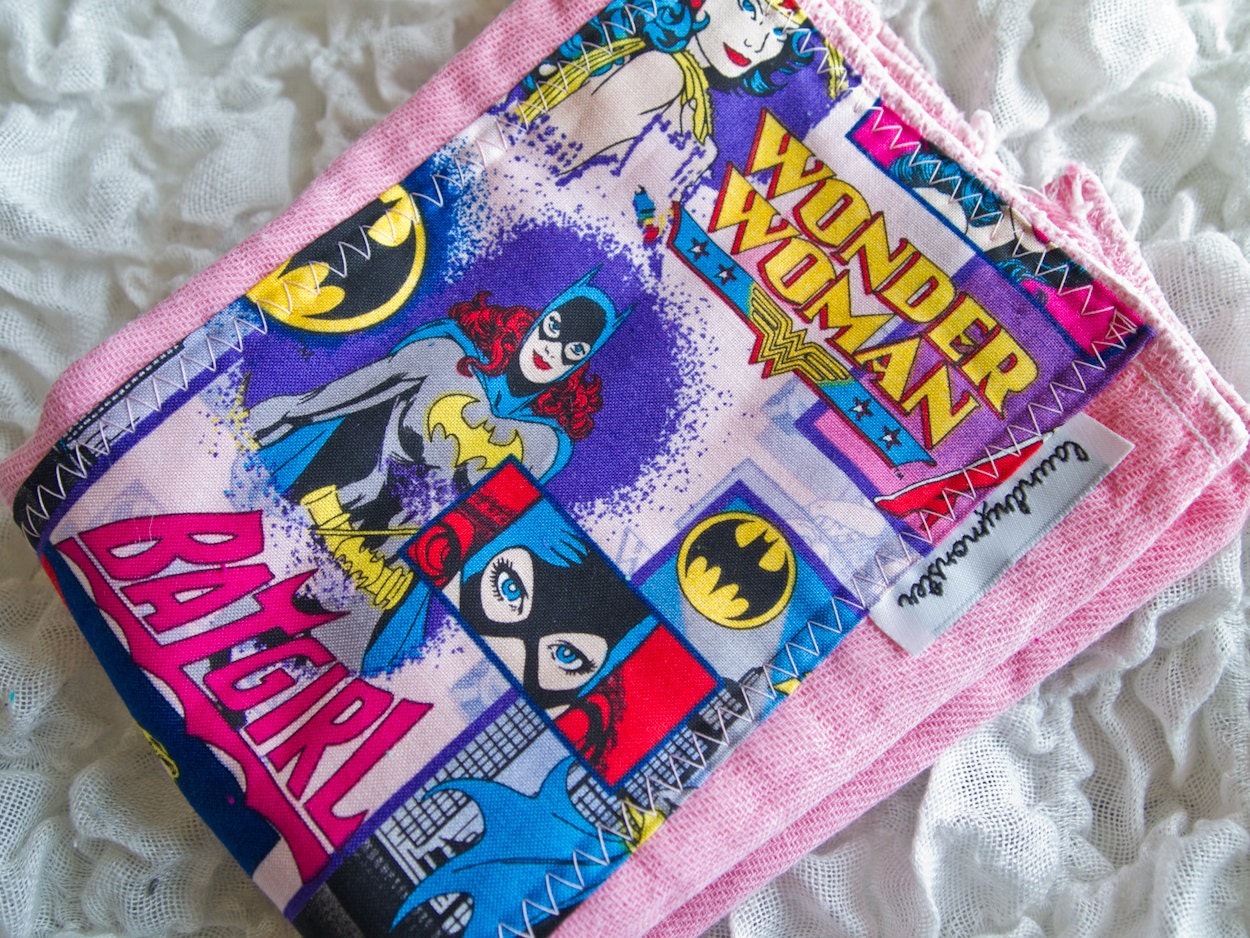 Baby Burp cloth - pink superheroines hand dyed burp cloth