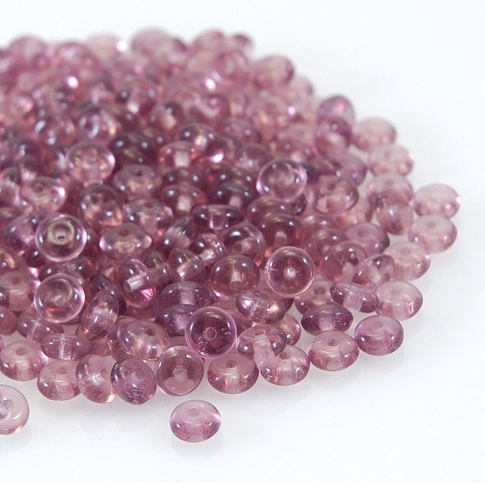 Czech Glass Purple Amethyst Washer Flat Round 4mm  Bead SALE- 50  (ST157-50)