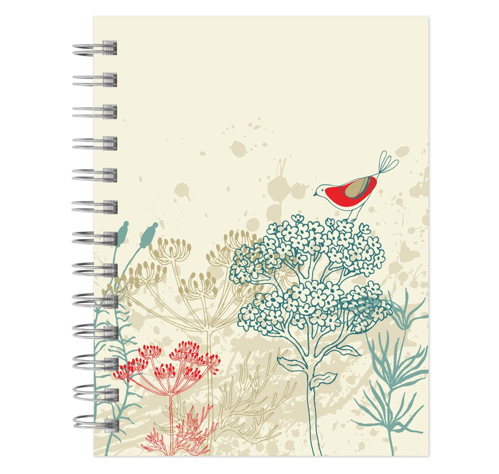 journal notebook lined spiral red bird 6x9 recycled paper