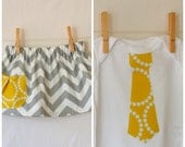 Brother and Sister Sibling Set . Twins . Grey Chevron Skirt & Yellow Tie Tee or Bodysuit . Photography Session