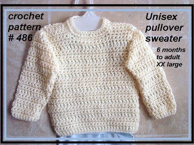 crochet pattern, sweater, pull over, clothing, baby, toddler, children, teens, adults, number 486