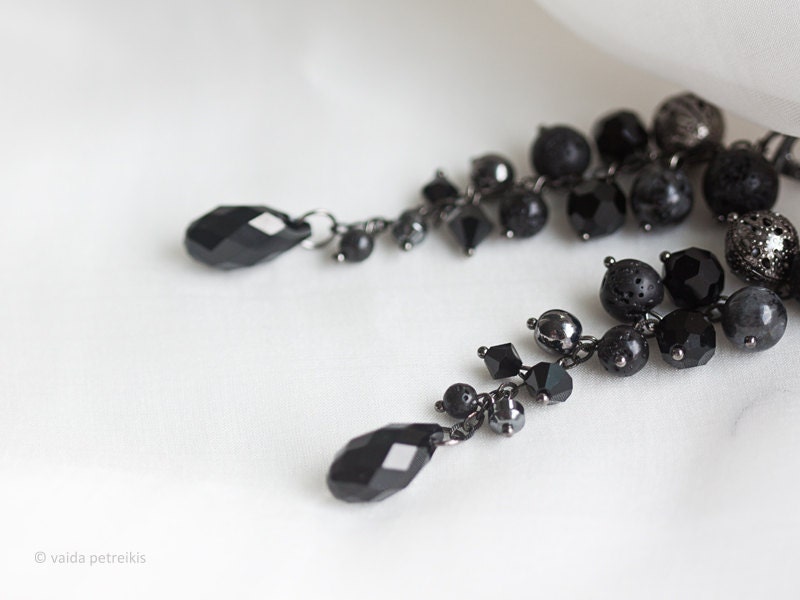 Jet black dangle earrings with Swarovski crystals for gothic wedding everyday or any special occasion Ready to ship gift under 50 USD