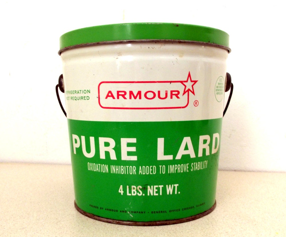 Vintage Green and White Armour Pure Lard Tin by honeyblossomstudio