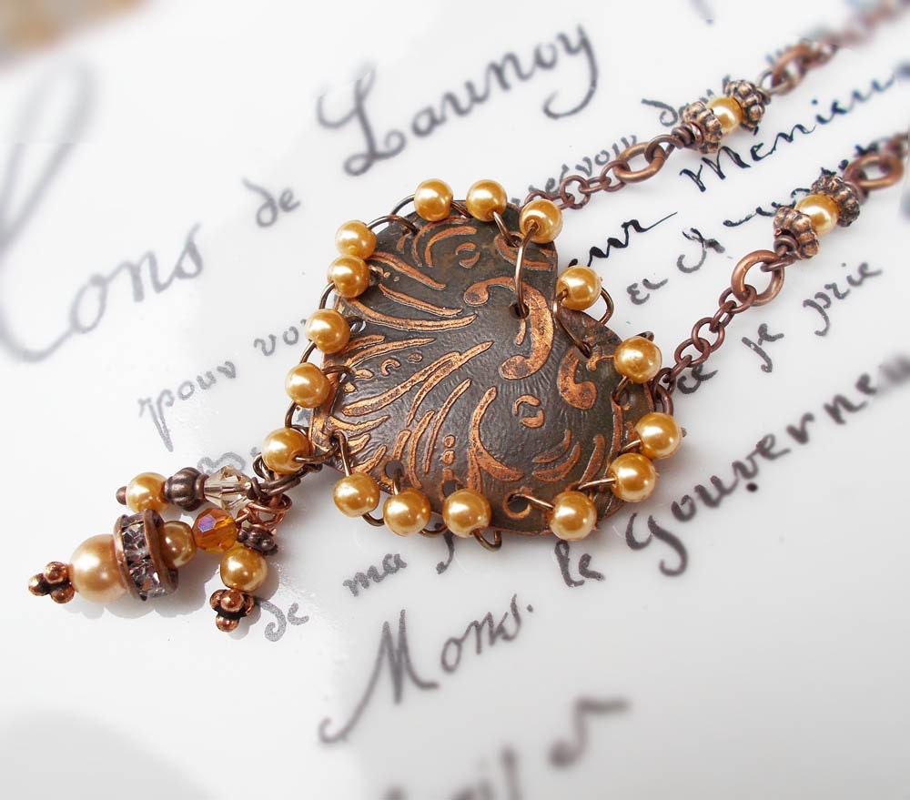 Cheyenne Romance etched copper wire wrapped heart necklace