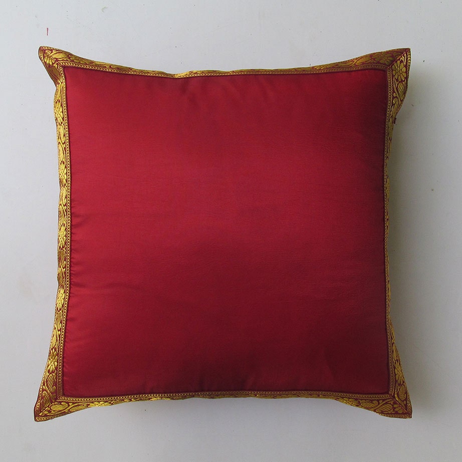 dark red and gold decorative pillow cover with gold border 18 inch IN STOCK