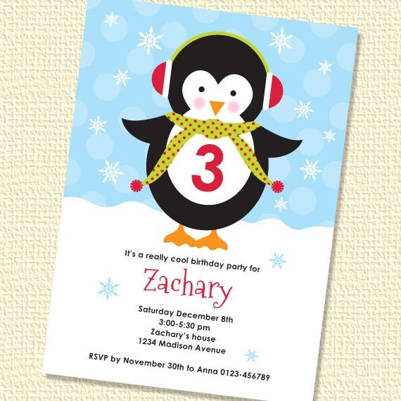 Little Penguin Boy Birthday Party Invitation Printable Personalized (Digital File) Il_570xn