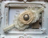Chiffon rosette headband , infant toddler headband , photo prop , vintage inspired headband - baptism , christening , flowergirl