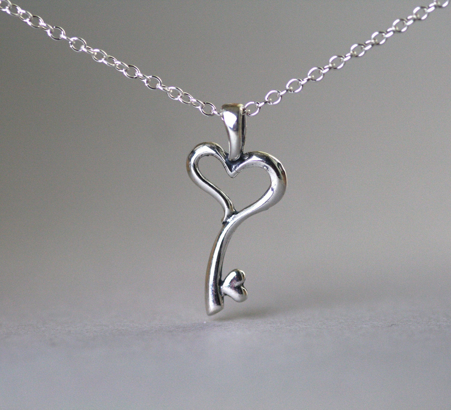 Heart Key Sterling Silver Necklace