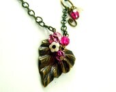 Brass Leaf Antiqued Beaded Necklace