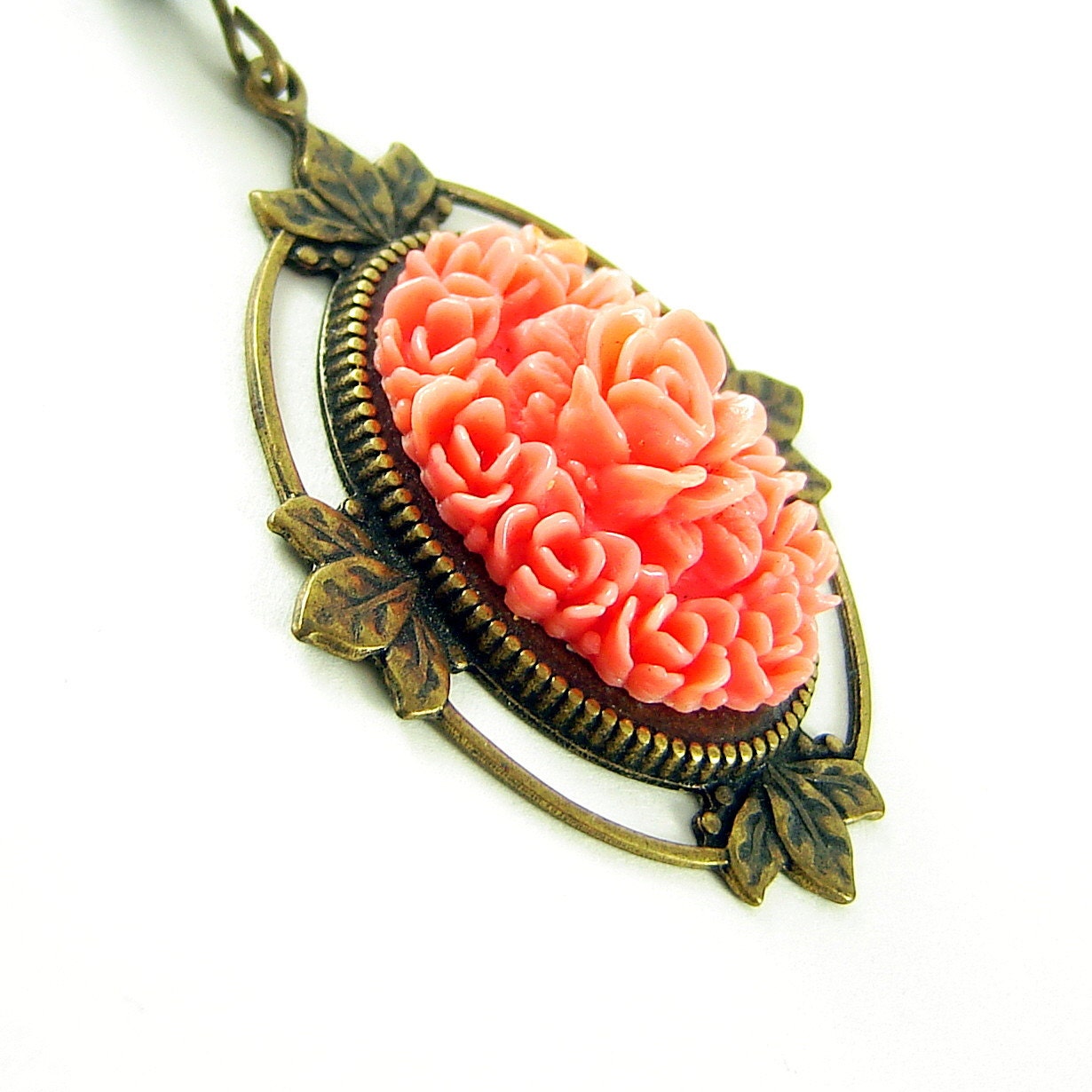 Flower Cabochon Brass Necklace