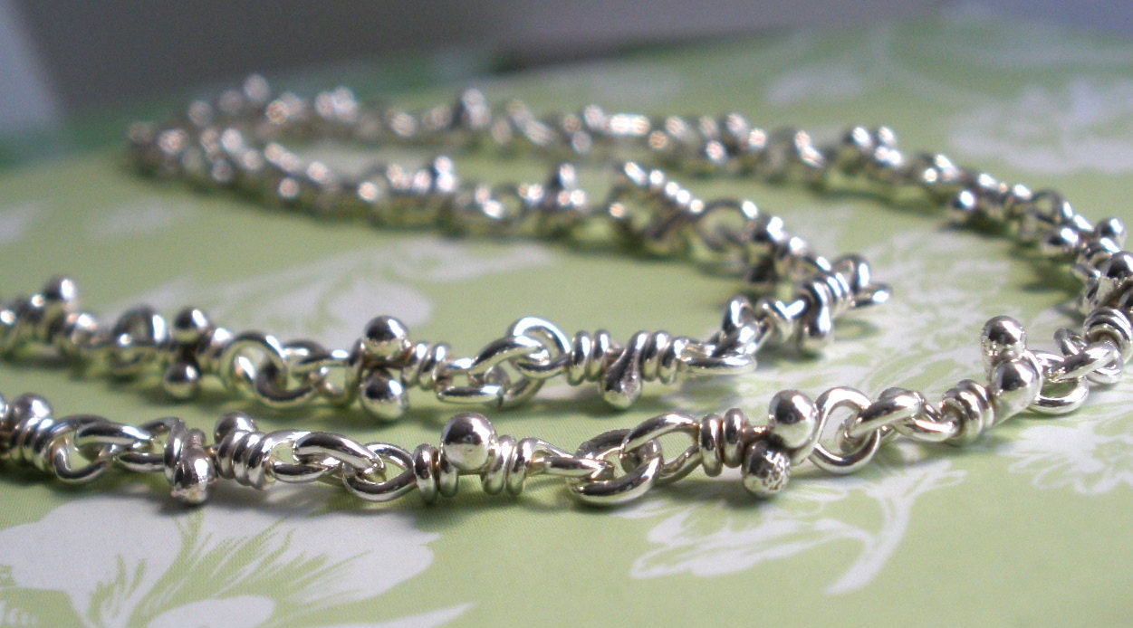 Sterling Silver Knots Necklace. Rustic Link. Knotted Organic Chain. Aroluna Handmade Jewelry