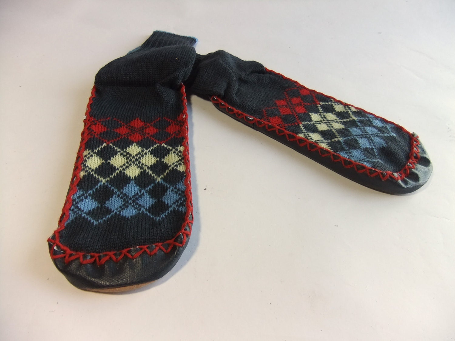 Vintage 1950s Slippers Socks // New in Package Men's Argyle Houseslippers Size M (9.5 - 11)