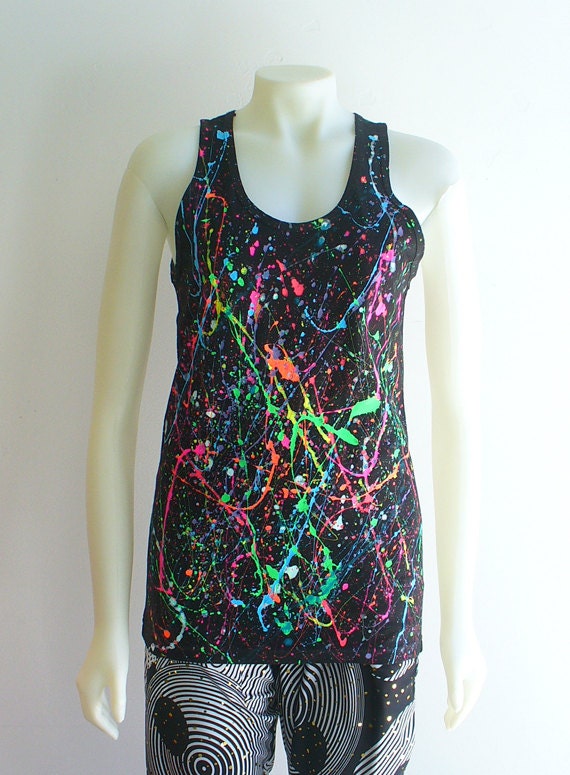 LAST 2 Unisex Black Neon Splatter tank