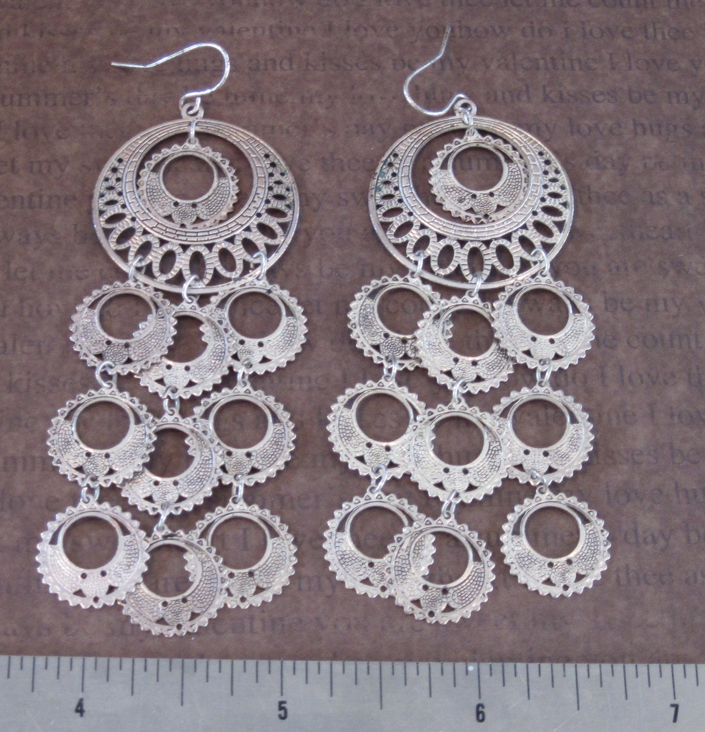 Sept destash old belly dancing tribal boho LONG silver tone earrings lightweight