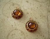 2 Vintage Swarovski Charm Drops Topaz Amber Rhinestones
