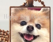 Pomeranian Pendant and Necklace 1" Square - Choose Silver or Copper