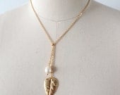 Mulberry Gold Leaf Lariat with Freshwater Pearl Drop