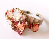 Silk Wrapped Statement Jeweled Cuff Bracelet - One of a Kind with Swarovski Crystals